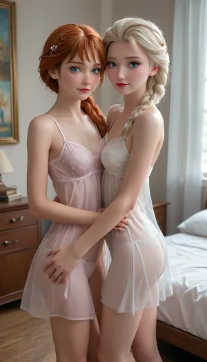 Anna and Elsa, the queens of Arendelle, were in their bedroom one night. They had just finished a long day of ruling their kingdom and were feeling relaxed. As they snuggled under the covers, Anna noticed that Elsa's hair