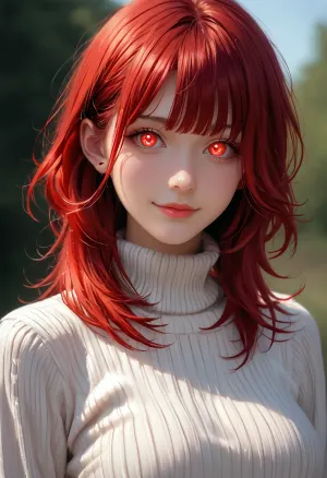 The red-haired girl with glowing eyes: a study in solitude