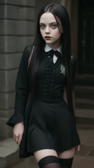 Durch wednesday addams' Objektiv: eine gotische Geschichte bei slytherin's hogwarts