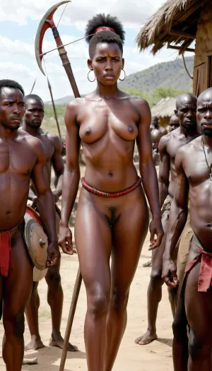very professional quality super realism red graphic, red, black and white, colored pastel work, fully naked naked uganda dark skinned african warrior African womens With Shield And Spear From Africa, standing in the crowed village in africa Photo By Alfred Mucha, Giger, Hieronymus Bosch, Paul Gauguin, Auguste Renoir, Norman Rockwell, Albert Vargas N Academic Design Style, real pic Master piece, skirtlift, pussy cut out all to see, pussy, hairy, 1girl, Tyla, south, african, singer, <lora:skirtlift_xl:.5>, <lora:pussy:.5>, <lora:Tyla_South_African_singer:.5>