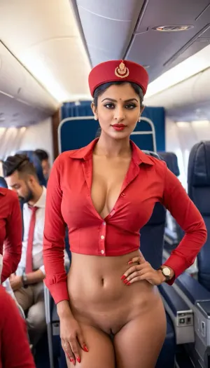 भारतीय यात्रियों से भरा विमान में खड़े एयर होस्टेस एक सेक्सी रेड कैप और एक पिक्चर-परफेक्ट फिगर पहने हुए थे, जो विमान में हर किसी को लुभाते थे।