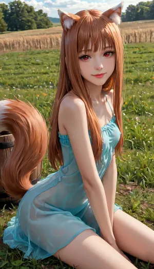 Red Wolf's Tail, a slender and sexy creature with long hair and charming eyes, has a small elastic breast that bounces as he walks. He wears a thin dress made of transparent fabric that reveals his muscular legs and slender body. His skin is