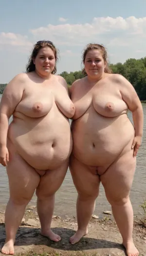 Masterpiece, high quality, highly detailed, her, 8k, Two Very fat elderly very hairy women with huge saggy tits, cellulite wide hips and loose bellies, having fun on the river, full body photoshoot, A clear sunny day, megachubsdxl, morbidly, obese, <lora:megachubsdxl_13:.5>