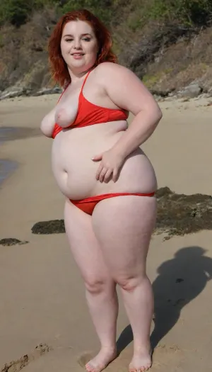 3d cartoon, Excellent image quality, good sharpness, Masterpiece, high quality, highly detailed, her, 8k, Chubby beauties in mini bikinis frolic on the beach, round asses, very small breasts, tummy saggy, wide hips, Bulging red hairy pubis, full body photoshoot, no panties, big bellybutton