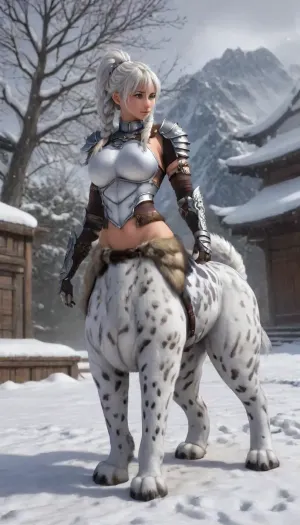 photorealistic, front view, Japanese, white hair, anthro catgirl, enormous snow leopard lower body, massive paws, multiple snow leopard tails, cattaur, full body, armour, angelic, artiangel, Ranma21, a, girl, silver, extreme, braid, Rapunzel, high-waist, single, braided, ponytail, black, wanapi, xuer, White, tiger, centaur, female, feline, body, tail, up, from, below, side, furry+cat/fox, (颜色, and), horns, (可选), VelvetFur, <lora:milkers_v2:.5>, <lora:Ranma21_V1-step00001500:.4>, <lora:wanapi:2>, <lora:绪儿 猛虎下山 xuer White tiger:.5>, <lora:267360_training_data:2>, <lora:554328_training_data:2>, <lora:centaurs_042_merge_sdxl:.7>, <lora:VelvetFur:.35>, <lora:XL绪儿-引魂灯:.35>