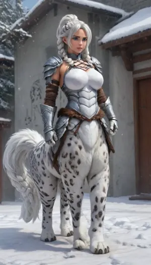photorealistic, front view, Japanese, white hair, anthro catgirl, enormous snow leopard lower body, massive paws, multiple snow leopard tails, cattaur, full body, armour, angelic, artiangel, Ranma21, a, girl, silver, extreme, braid, Rapunzel, high-waist, single, braided, ponytail, black, wanapi, xuer, White, tiger, centaur, female, feline, body, tail, up, from, below, side, furry+cat/fox, (颜色, and), horns, (可选), VelvetFur, <lora:milkers_v2:.5>, <lora:Ranma21_V1-step00001500:.4>, <lora:wanapi:2>, <lora:绪儿 猛虎下山 xuer White tiger:.5>, <lora:267360_training_data:2>, <lora:554328_training_data:2>, <lora:centaurs_042_merge_sdxl:.7>, <lora:VelvetFur:.25>, <lora:XL绪儿-引魂灯:.25>