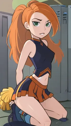 Solitary cheer: a moment in kim possible's locker room - a highres image revealing her iconic style