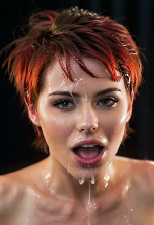 score_9, score_8_up, score_7_up, score_6_up, poprtrait, tight, orgasm face, horny, sexy, nice white teeth, (dark wet tiny lips), red short messy hair, semen in her tongue, semen dripping, dark background, soft light, woman, cum, on, face, <lora:JustCum:1>