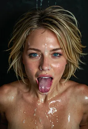 score_9, score_8_up, score_7_up, score_6_up, poprtrait, tight, orgasm face, horny, sexy, nice white teeth, (dark wet tiny lips), blonde short messy hair, blue eyes, semen in her tongue, semen dripping, dark background, soft light, woman, facial, cum, on, face, breasts, stomach, covered, in, perfect, <lora:Facials:.5>