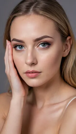 *Ultra-realistische, hochauflösende Studio-Porträtfotografie einer etwa 25-jährigen, attraktiven Influencerin mit leicht gebräunter Haut und einem sehr natürlichen, jedoch leicht sinnlicheren Make-up-Look. Sie blickt selbstbewusst und direkt in die Kamera. Ihr Haar ist mittellang, haselnussbraun, weich gewellt und fällt locker über ihre Schultern. Die Beleuchtung ist weich, aber formt ihre Gesichtszüge und Körpersilhouette dezent, mit subtilen Highlights auf ihren Wangenknochen.

Sie trägt ein hochwertiges, leichtes Lingerie-Set in Cremeweiß aus feiner Seide, mit subtiler Spitze an den Rändern – stilvoll und ästhetisch, nicht aufdringlich, sondern geschmackvoll und edel. Dazu trägt sie zierliche, goldene Accessoires, ein feines Halskettchen, schmale Creolen und ein dünnes Armband, die einen Hauch von Eleganz verleihen. Die Pose ist entspannt, mit leicht geneigtem Kopf, einer sanften Körperdrehung und einem lockeren, aber anmutigen Schulterfall. Das Gesamtbild vermittelt ein Gefühl von Intimität und Selbstbewusstsein ohne dabei vulgär zu wirken.

Der Hintergrund ist minimalistisch und unscharf, in warmen Off-White- und Beigetönen gehalten, um den Fokus voll auf sie zu legen. Aufgenommen mit einer hochauflösenden Vollformatkamera, 50mm Prime-Objektiv, f/2.8, weiches, schmeichelhaftes Studiolicht, das ihre natürliche Hautstruktur, feine Poren und leichte Glanzeffekte auf den Lippen erkennen lässt. Kein übermäßiges Glätten, kein künstlicher KI-Look – alles soll wirken, als wäre es ein reales, professionelles OnlyFans-Content-Set, passend für einen erstklassigen, exklusiven Feed.*