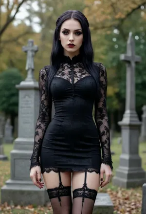 Ethereal echoes: a night of seduction in the graveyard - gothic girls in high quality, smooth pussy micro dresses and stockings