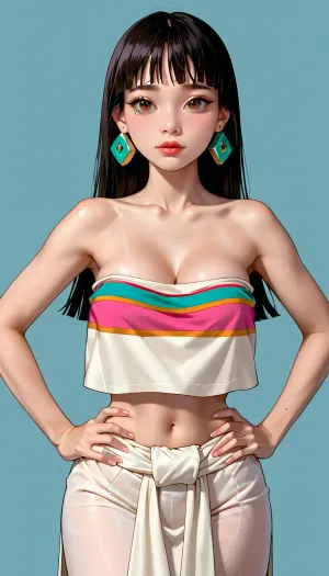 (Chel from The Road To El Dorado), 3/4 body view, perfect body, very detailed face, wide shot, (teardrops detailed giant breast), (simple background), (hands on hips:1.5), 4ng3l, face, <lora:SDXL_BetterFaces-LoRA_v1:1.8>