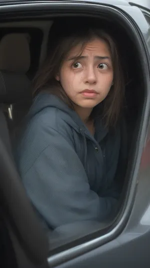 woman sitting in a car alone at night BREAK with a scared expression on her face, Crying, Transparent, Liquid, seethru, hickey, <lora:scared_v2:1>, <lora:Crying-v2.0:.5>, <lora:seethru_sd15:.5>