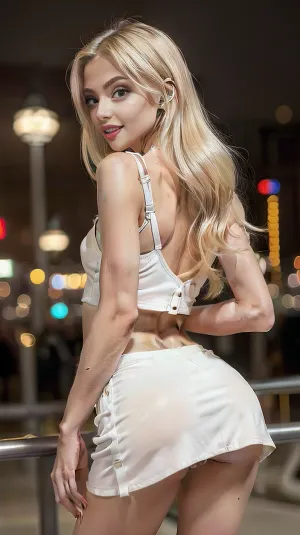 the whole girl visible in the frame, ultra realistic smart incredibly beautiful seductive face, young escort woman, super model, 18 years old, (very slim, anorexic figure), long very shapely legs, narrow waist, looks directly at the viewer, (in las vegas), (tight white top, micro skirt, long legs, perfect legs, no penties, sensual Seductive, big eyes, beautiful eyes:1.2), back view, long blonde hair, (seduce, sexy, wants to fuck:1.1), (white skin. smile:1.1), in the casino, HDR photo, best quality, ultra-detailed, masterpiece, finely detail, highres, 8k wallpaper, photorealistic, perfect illumination, best shadow, best shot, soft lighting, GapingAssholesAllFourQuiron, pose, <lora:weight_slider_v2:-1>, <lora:add_detail:.5>, <lora:quiron_GapingAssholesAllFour_v4_Lora:.5>