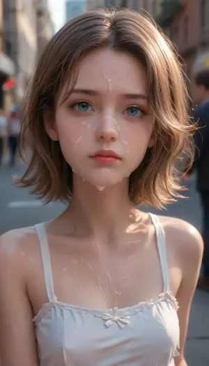 photo of annoyed woman, cum on face, cold light, in streets, Disgusting, Globby, Goo, Yucky, Icky, <lora:JustCum:1>, <lora:753770_training_data:1.5>, <lora:Absolutely_Disgusting:2>
