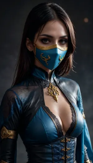(((young girl 18 years old, sacred background fog darkness fantasy))), (((Kitana mortal kombat))), best quality, (mask covers nose and mouth:1.8), (exotic revealing outfit), realistic proportions, beautiful girl, (((very thin))), (((narrow cheekbones))), (((narrow face))), (makeup:1.4), (eyeshadow:1.4), (ultra-realistic photo), (maximum photo quality), (high resolution photo), (extremely detailed), (ultra-realistic), perfect body symmetry, symmetrical eyes, perfect eyes, (looking at camera:1.5), (masterpiece:1.4), ultra-realistic, ultra-detailed, intricate details, contrast, sharpness focus, high definition, 8K UHD, (photorealistic:1.4), (depth of field), (standing pose:1.8), (((elegant hands))), (((perfect fingers))), studio lighting, cinematic lighting, perfect light, (((Dark Fantasy Art))), (Cinematic Film Footage Style), (Arri Alexa Style), (Kodak Film Print Style), (((woman in Kitana Mortal Kombat costume posing for a photo))), Mortal Kombat Style, moody, dark fantasy style, mk, Kitana, mk11, summer, robe, mk1, outfit, classic, dark, horror, asian, 1girl, Dark, Fantasy, page, <lora:mk kitana:1>, <lora:192af1bb3d75bab622d76a8c8cf0a0b9:.9>, <lora:add-detail-xl:.8>, <lora:Kitana1024:1>, <lora:HandFineTuning_XL:.6>