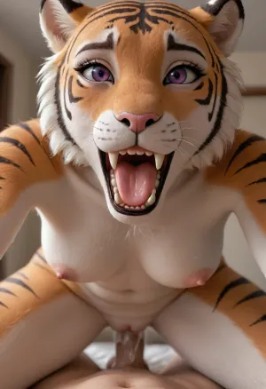 Realiste Anthro tiger, tiger FEMALE antro, anthro tiger furry full body, human teeth, PURPLE EYES, red heair, size 56EE breast, take from behind, sex vagina, cum in vagina, sweating, drooling, pleasure face, sweating pov, x, morphing, into, y, <lora:452648_training_data:.5>, <lora:SDXL1.0-LoRa_Zeitgeist-Morphing-Concept_by-AI_Characters-v1.0:.5>