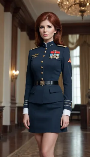 Anna Chapman, masterpiece, full height view, fly attention uniform