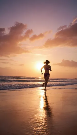 running race on a beautiful beach at sunset