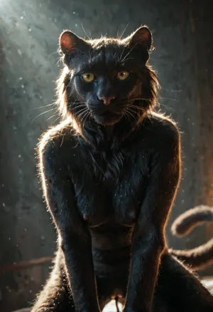 ((ultimate realistic photo)), 21 yo furry catgirl, furry body, furry pussy, hairy pussy, long furry tail, morphing, into, panther, <lora:SDXL1.0-LoRa_Zeitgeist-Morphing-Concept_by-AI_Characters-v1.0:.5>, ((soft focus)), ((soft lighting)), UHD 8K, cinematic masterpiece, maximum quality, maximum details, realism, score 9, score 8 up, score 7 up