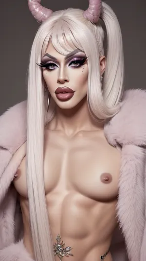 Young beautiful Drag queen, naked skinny male body drag, queen, penis, flaccid, large, fakelips, huge, lips, lip, filler, <lora:AlienQueen:.3>, <lora:BetterCocks:.1>, <lora:fakelips:.4>