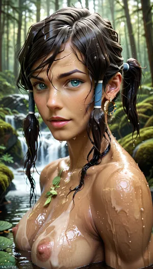 Korra from Avatar, wet body, forest