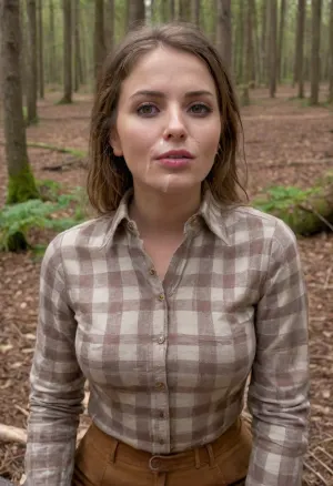masterpiece, best quality, 1 girl, swedish 30yo, solo, tight beige jodhpurs, riding boots, (brown checkered shirt blouse with rolled up long sleeves:1.4), outdoors, brunette hair, bright ice blue eyes, short haircut with side parting, hair tucked behind ears, on a ride through the forest, she sits on a log, (her face is covered with cum, big cumload on her chest, cum on clothes, cum threads drip from chin:1.4), facial, cum, on, face, breasts, stomach, covered, in, perfect, <lora:681678_training_data:.5>, <lora:Facials:.7>