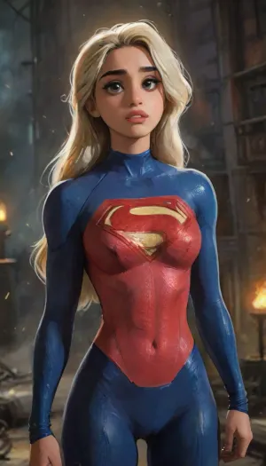 Photorealistic with perfect details, Cinematic, Masterpiece, HD, Sexy CGI.

Beautiful woman "Disha Patani", Platinum blonde hair, sparkling bright glowing Blue eyes, perfect anatomy, expressive face. dishap, <lora:dishap:1>, Wearing a intricate costume, ("Full Sexy Armor"), a skimpy costume that embodies the form of "Supergirl-DC Comics", (Armor Chest and Thighs open), .
Futuristic Costume Design. Sexy Street Fashion clothing, Wearing a ripped denim jacket and a tight yoga pants.

- High heels are very detailed, hand guards are very detailed.
The costume is White with a combination of Gold and Red.

- The chest and thighs are clearly visible.
Perfect athletic hourglass body curves, natural breasts, plump hips, flat and slim stomach, toned abs, big thighs, large buttocks.
There is a picture of the "SuperGirl" Logo lit up. highlydetailedbody, realisticface, highlydetailedhair, insanelydetailed, 8K.highdetailedskin, highresolution, perfectfingers. DCEU, Supergirl, <lora:Supergirl:.5>, Pose, Action pose sexy Walking in the middle of a quiet and deserted Metropolis city square.
War scars, destroyed cities, muddy and shabby streets.
Dark night, black clouds, dim light, thick black smoke.
Tense atmosphere.

"FANTASY WORLD", (j_cartoon:1.5), Drawing, <lora:samdoesarts1.1-000030:.4>, <lora:J_cartoon:.3>, <lora:Animated_Concept:.4>