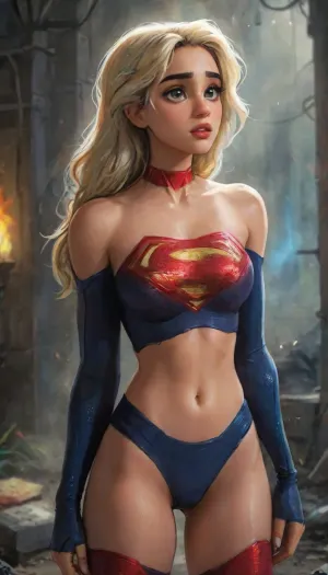 Photorealistic with perfect details, Cinematic, Masterpiece, HD, Sexy CGI.

Beautiful woman "Disha Patani", Platinum blonde hair, sparkling bright glowing Blue eyes, perfect anatomy, expressive face. dishap, <lora:dishap:1>, Wearing a intricate costume, ("Full Sexy Armor"), a skimpy costume that embodies the form of "Supergirl-DC Comics", (Armor Chest and Thighs open), .
Futuristic Costume Design. Sexy Street Fashion clothing, Wearing a ripped denim jacket and a tight yoga pants.

- High heels are very detailed, hand guards are very detailed.
The costume is White with a combination of Gold and Red.

- The chest and thighs are clearly visible.
Perfect athletic hourglass body curves, natural breasts, plump hips, flat and slim stomach, toned abs, big thighs, large buttocks.
There is a picture of the "SuperGirl" Logo lit up. highlydetailedbody, realisticface, highlydetailedhair, insanelydetailed, 8K.highdetailedskin, highresolution, perfectfingers. DCEU, Supergirl, <lora:Supergirl:.5>, Pose, Action pose sexy Walking in the middle of a quiet and deserted Metropolis city square.
War scars, destroyed cities, muddy and shabby streets.
Dark night, black clouds, dim light, thick black smoke.
Tense atmosphere.

"FANTASY WORLD", (j_cartoon:1.5), Drawing, <lora:samdoesarts1.1-000030:.4>, <lora:J_cartoon:.3>, <lora:Animated_Concept:.4>