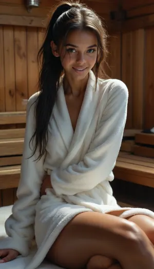 Salone lussuoso: un focus sulla bellezza mozzafiato della lana meika in una sauna pubblica - una vista laterale ultra realistica, 8k