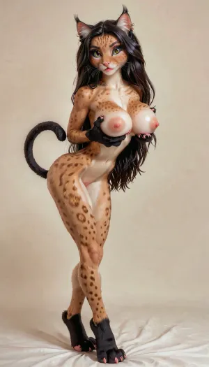 score_9, score_8_up, score_8, score_7_up, score_7, 1girl, small, female, detailed eyes, dark eyebrow, cute face, freckles, ear piercing, petite body, short, small face, cute, easynegative, slender, score_/_up, score_6_up, innocent, bubble butt, giant perfect tits, cat paws, furry cat feet, oversized nipples, shy, skinny girl, 18yo, long hair, full bodu view, big cat tail, shapely legs, bimbo body, lowleg, thin waist, slim legs, standing, leaning forward, arching back, showing feet, grabbing breasts, female furry black panther with big and a beautiful pussy, feline_hybrid, large, breasts, big, boobs, huge, tits, bmbplora, <lora:Realistic_Feline_Hybrids:.8>, <lora:bombshell_v2:1.4>, <lora:bimboxl_02:1.3>