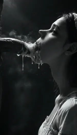 score_9, score_8_up, score_7_up, (black muscular man), (close up), muscular, (steam on mouth:1.4), nine inches penis, (standing up straight), excessive cum, dripping on to Persian girl, cum, (looks with love and happy), (((profile view))), cum shooting, cum dripping, (((lace black housemaid clothes))), (woman 20yo kneeling), (woman looking up at man), (ban haircut), (((black silhouette))), (((monochrome:1.9))), heavy natural droplets breasts, (black background), backlight, style, hair, light, horror, scene, dark, glowing, eyes, knife, rooms, girl, kitchen, gore, <lora:3cfdf102b8e09e99ae7eb77b194d9459:1.1>