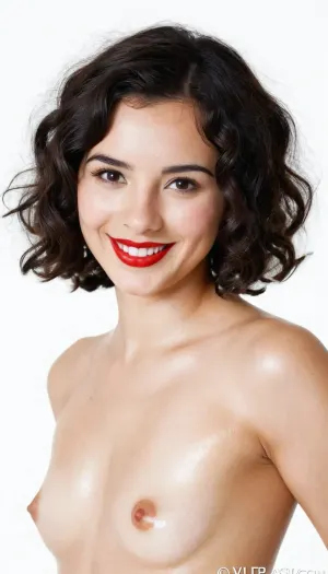 Passport photo, A 22 years old mexican woman, small breasts, brunette, naked, smiling and laughing, short wavy hair, Black color hair, red lips, hyperrealistic photo, white background, Full HD, 8K Passport photo, A 22 years old mexican woman, small breasts, brunette, naked, smiling and laughing, short wavy hair, Black color hair, red lips, hyperrealistic photo, white background, Full HD, 8K
