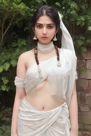 Extremely Milky white skin, ((extremely white complexion)), Indian girl, ponytail