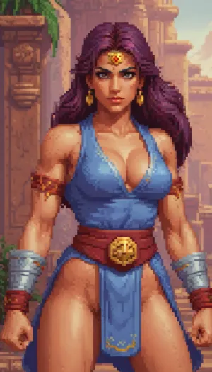 pixelart of a beautiful Persian Huntress, style of Street Fighter, style of SNES fighting game, <lora:pixel-art-xl-v1.1:.9>