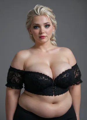 (Elsa from Frozen), goth makeup, model face, (fat natural breasts, ssbbw), (fat body:1), (fat bulging cleavage), strong shoulders, fat arms, (strong neck, chubby chin)