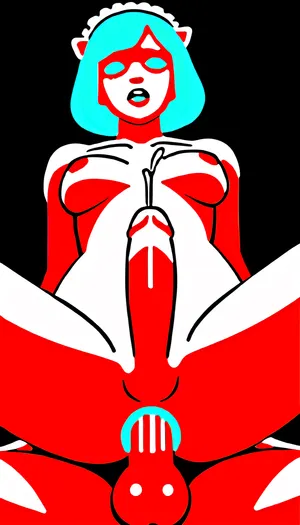 (Catferl, neon blue hair), futanari woman with a venus erect cock, maid, showing her cock, (cum), anal fucked, low angle, medium shot, from the front, orgasmic, cumming, cumshot, j_cartoon, <lora:Animated_Concept:.8>, <lora:j_Manhwa_sdxl:.8>