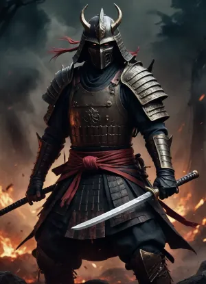 unstoppable demonic samurai in full battle gear, badass, no face, brutal composition, digital painting, (expressionism:1.1), dramatic, gloomy, emotionally profound, intense and brooding dark tones, high quality, high resolution, leaving an indelible and haunting impression on psyche, unforgettable, masterpiece, emotional depth