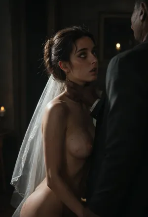 interracial, Persian plump bride, Innocent face, dark room, black walls, black curtains, He bites the bride's breast. hardcore, no electricity, no light, dark night, moonlight rays, blue shade light, ambient lighting, ((Sore breasts)), ((bruised breasts)), night, bent forward, shocked face, woman crying, ruined makeup, huge black brutes fucking the bride in full nelson position, wedding dress, huge size naked black brute, black hand chokng the bride, hold bride's neck, choke, orgasm., glowingdust, Secret photo, peeping, betrayal, candid photo, 70-200 mm lens, bokeh, Rainbowiridal, Spiral, rainbowiridal, palette, Shiny..., Bright..., Intense, gaze, Fire, dragon, Amber, cat, Anthro..., woman, Genetically, modified..., (many, hands, caress, a, woman's, body:1.3), BadX, shocked, nonplussed, <lora:dark:.4>, <lora:Stunning_eyes_2:.4>, <lora:shocked:.7>