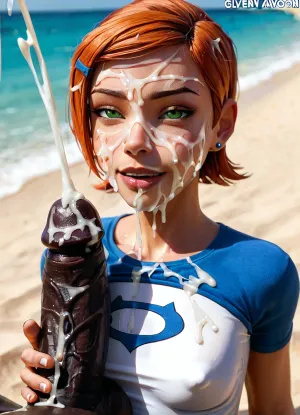 Beneath the sun: a bright and detailed encounter - gwen tennyson unveiled in an hd quality scene on a sunny beach background