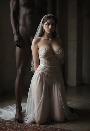 Interracial, A curvy Iranian bride is presented in the royal court of Persepolis, standing in slutty wedding dress, golden cuffs and a sheer white veil. Her hands are bound behind her back with silk. High-ranking generals and scribes look on as she kneels before the Great King. Her body is an offering, her voice silenced by ritual. She is placed on a platform of jade and gold, eyes lowered. This is not a wedding — it's a gift of flesh and loyalty to the empire.


BadX, <lora:dark:.5>, <lora:add-detail-xl:.8>, <lora:677862_training_data:.7>, <lora:FF.102.colossusProjectXLSFW_49bExperimental.LORA:.8>, <lora:milkers_v2:.8>