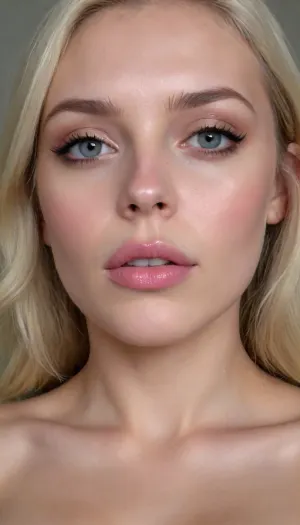 great masterpiece, highes possible quality, maximal resolution, 4k, (the highest possible rendering realism:1.99), perfect rendering of requested parameters of the picture, (wildly sexy pornstar:1.3), (maximal sexy face:1.9), 38 y.o., (symmetrical face:1.9), perfect narrow face, (ultimate closed mouth:1.9), ultimate nude, (waist view:1.9), epic realistic detailed skin on the nose, epic realistic under-eye skin, shading more darkness, epic realistic natural pattern of lips, her perfect breasts is visible, shows her tits, slim body, eyes on the same line, epic realistic pattern of the lips, epic realistic all patterns, epic realistic skin of the body, maximum epic realistic possible attention to detail, epic photorealistic texture of skin, epic photorealistic texture of hair, (epic photorealistic white light:1.9), (epic photorealistic darker shadow:1.9), (tonused tits:1.5), (large tits:1.9), (epic photorealistic sharp shadow and light:1.9), gray-blue eyes, (platinum blonde with pale-pink hair:1.5), (maximal sexy facial features:1.9), (form of upper lip:1.3), beautiful straight nose, (straight and wide upper lip:1.8), (accurate tip of the nose:1.6), (ultimate close lips:1.3), the highest possible clarity, the greatest possible rendering of the smallest details, sexy slim tonus body, proportional face, clean skin, (white tan line on her tits:1.3), feminine lower jaw, pale skin, the highest possible realistic lips, (the most beautiful girl in the world:1.999), private photo, leak the intime photo from personal correspondence, nude selfie, close-up on breasts, perfect rendering of irises, focused on lips, (background blur:1.5)