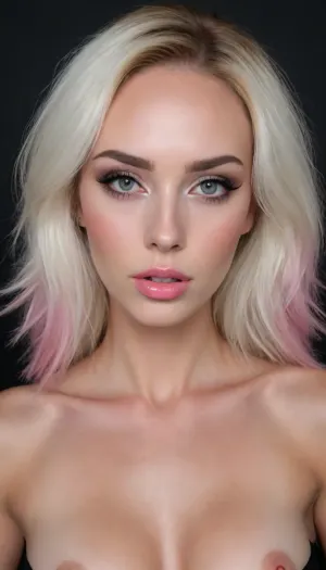 great masterpiece, highes possible quality, maximal possible resolution, 4k, (the highest possible natural:1.99), perfect rendering of requested parameters of the picture, (wild sexy erotic model:1.3), (maximal sexy face:1.9), 36 y.o., (symmetrical face:1.9), (fully closed mouth:1.9), ultimate nude, (waist view:1.9), epic natural detailed skin on the nose, epic natural under-eye skin, (shading more darkness:1.9), epic natural pattern of lips, her perfect breasts is visible, shows her tits, slim body, eyes on the same line, epic realistic pattern of the lips, epic natural all patterns, epic natural skin of the body, maximum epic natural rendering to detail, epic natural texture of skin, (epic photorealistic white light:1.9), (epic photorealistic deep darker shadow:1.99), (tonused tits:1.9), (large silicone tits:1.99), (epic photorealistic sharp light:.01), gray eyes, (she is platinum blonde with pale-pink hair:1.5), (maximal sexy facial features:1.8), (straight form of upper lip:1.3), beautiful straight nose, (straight and wide upper lip:1.8), (accurate tip of the nose:1.6), (fully closed lips:1.3), the highest possible clarity, the greatest possible rendering of the smallest details, sexy slim tonus body, proportional face, pale skin, (the most beautiful girl in the world:1.999), focused on her chin, (background blur:1.5), (epic natural facial skin:1.9), (epic natural high quality detailed and symmetrical eye whites and irises and eyelids and eyelashes and lips and eyebrows and all facial proportions and nose and pupils:1.9), (epic natural and symmetrical nipples and cheek and cheekbones:1.9), (epic natural forehead and hairline and lipline and nipples skin and hair roots:1.9), epic natural reflections in her eyes, (epic photorealistic lighting in room:1.9), light source to her left, (absolutely dark room:1.9), (long pale pink hair:1.6), sexy evening makeup, (lean cheeks:1.3), fitness girl, (epic natural clear lip contour:1.99), (the shadow is too mach hard:1.9), (shadow are too mach deeper:1.9), lustful look, night room photography, (epic photorealistic sharp shadow:1.99), (epic photorealistic light reflection:.01), (solid black background:1.99), (epic natural nasolabial angle and nasofrontal angle and mandibular angles:1.9), (epic natural all skin irregularities on the face:1.9), fake tits, (epic natural realistic trabekules and pupils:1.9)
