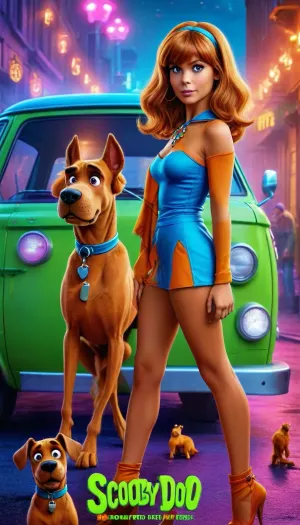 ((Movie poster for a 2020s movie version of the movie Scooby Doo, sexy, great hair, sexy legs, small breasts)), Movie, Poster, page, <lora:MJ52:.6>, <lora:Movie Poster:.8>