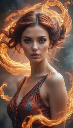 Surreal Portrait of Woman with Swirling Fiery And Smokey Essence in Ethereal Fantasy Art Style Surreal Portrait of Woman with Swirling Fiery And Smokey Essence in Ethereal Fantasy Art Style