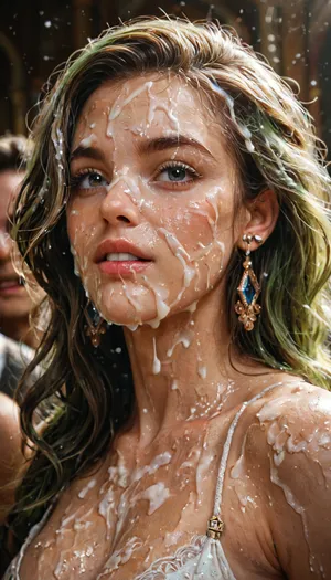 masterpiece, best quality, bukkake, upper body, woman, highly detailed, epic, gorgeous, film grain, <lora:MS_Real_XL_Bukkake:.5>