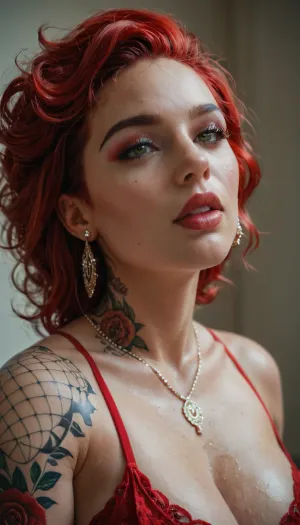 gorgeous 49 year old red head tattooed mother in law deepthroating huge dick