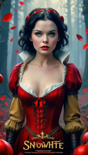 ((Movie poster for a 2020s movie version of the movie Snowwhite amd the Hunter, sexy, cleavage, great hair, sexy legs, small breasts)), Movie, Poster, page, <lora:MJ52:.6>, <lora:Movie Poster:.8>