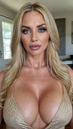 The symmetrical siren: a mature woman's seductive glare from the shadows