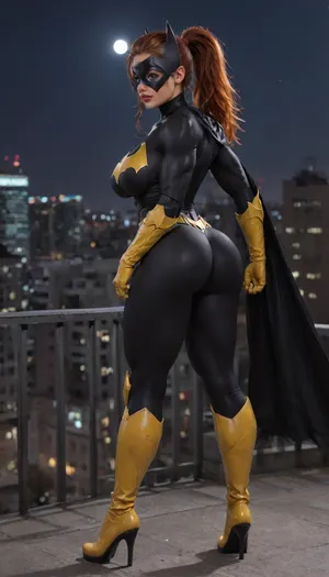 red hair, high ponytail, batgirl mask, masked face, sexy, big tits, big ass, full batman armor, skinny, slim, athletic, muscles, strong, fit, muscular, tight fitting batgirl armor, bimbo, huge tits, huge ass, standing on a rooftop, night, cityscape in background, portrait shot, front view, full body in picture, muscle_bimbo, <lora:Muscle_Bimbo_SDXL:.8>, extra busty, huge boobs, huge butt, big boobs, superhero pose, large, breasts, boobs, tits, <lora:bombshell_v2:.8>, bottomheavy, big, ass, huge, gigantic, thick, thighs, massive, <lora:bottomheavy_v1_sdxl_tags:.8>, massive tits, huge giant round tits, batman armor, batgirl armor, Batman, Beyond, <lora:Batman Beyond:.8>, detailxl